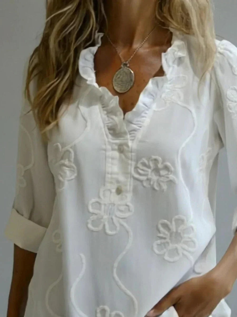 Beatrixa - Shirt With Ruffle Collar And Floral Pattern