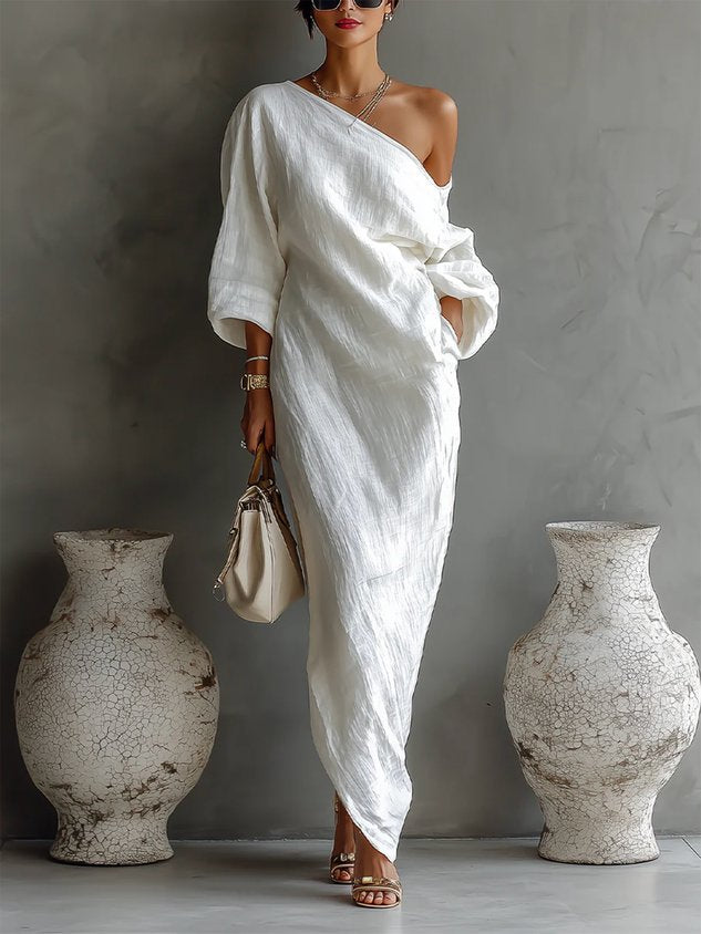 Lindsey™ | Elegant One-Shoulder Flowing Maxi Dress