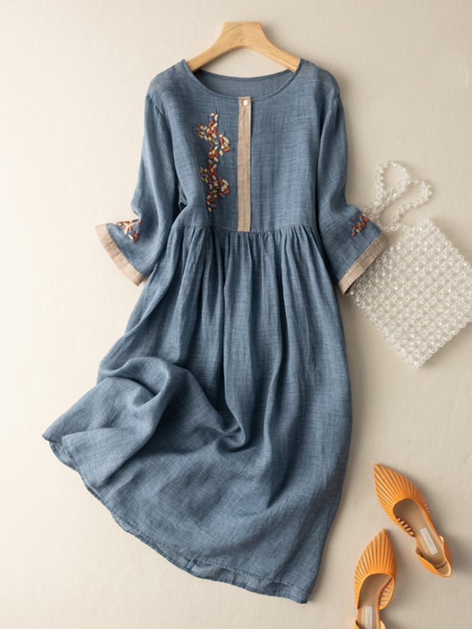 Orpha™ | Ethnic Print Linen Dress