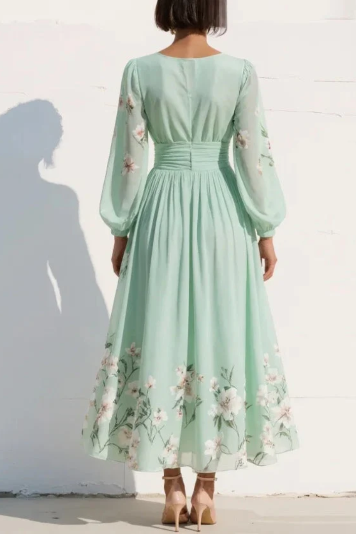 Sherry™ | Elegant pleated floral evening dress