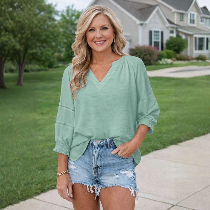 Vera | Graceful V-Neck Cutout Blouse