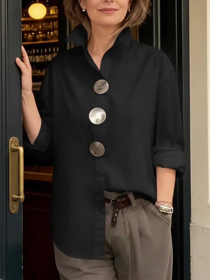 Elena™ | Classic Button Stand Collar Blouse