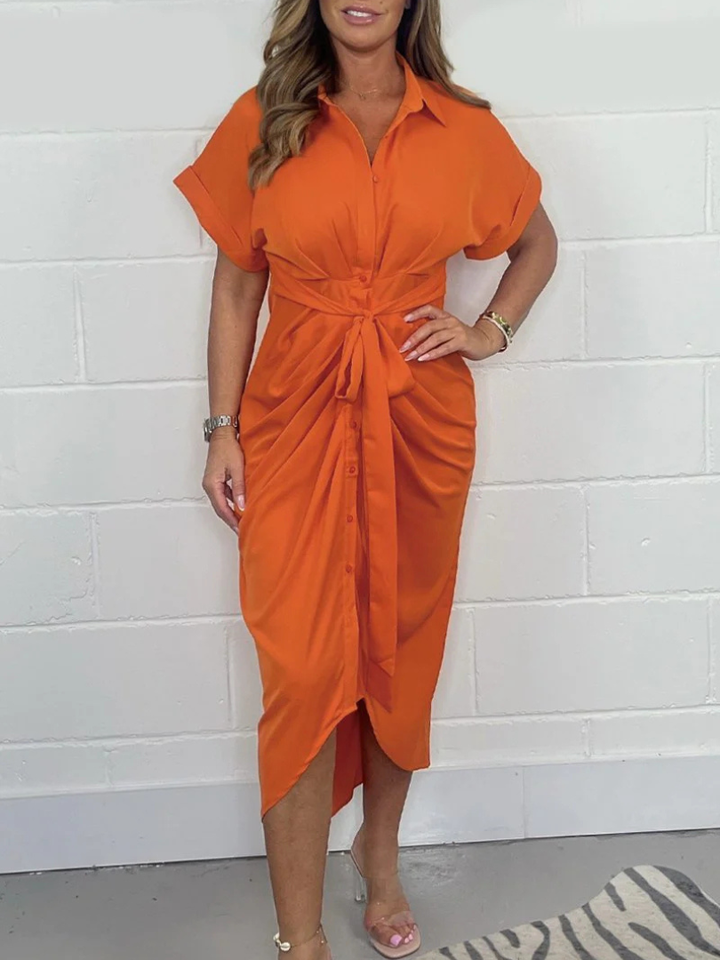 Liddie™ | Silk Satin Shirt Dress