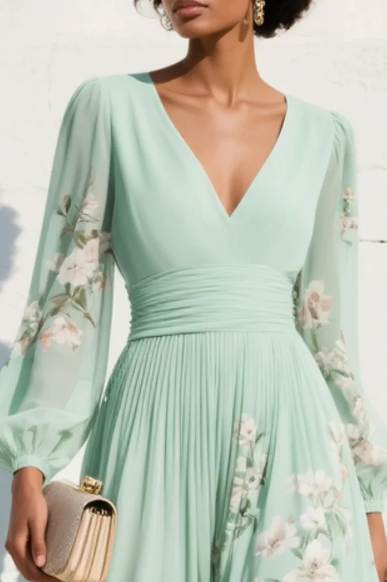 Sherry™ | Elegant pleated floral evening dress