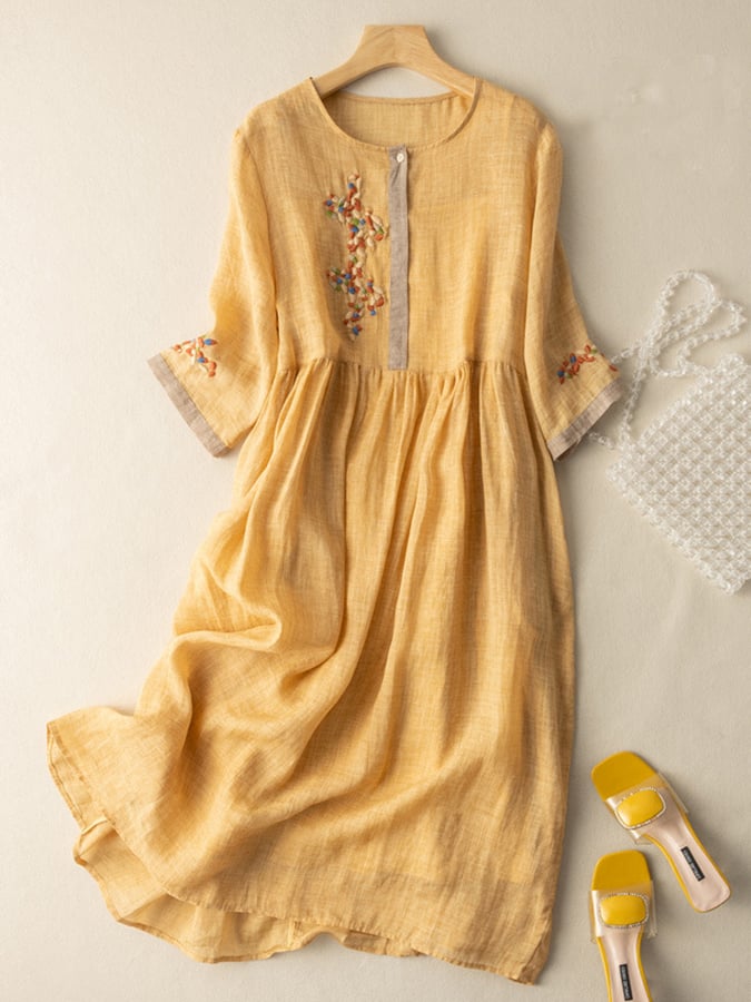 Orpha™ | Ethnic Print Linen Dress