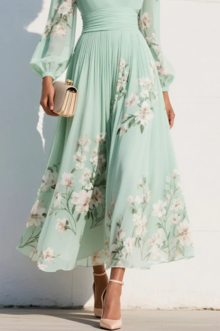 Sherry™ | Elegant pleated floral evening dress