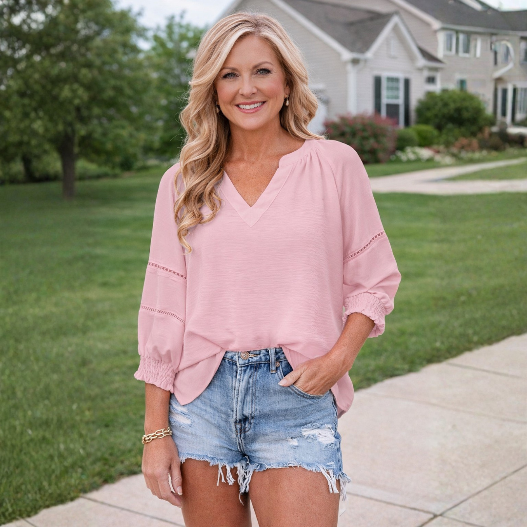 Vera | Graceful V-Neck Cutout Blouse