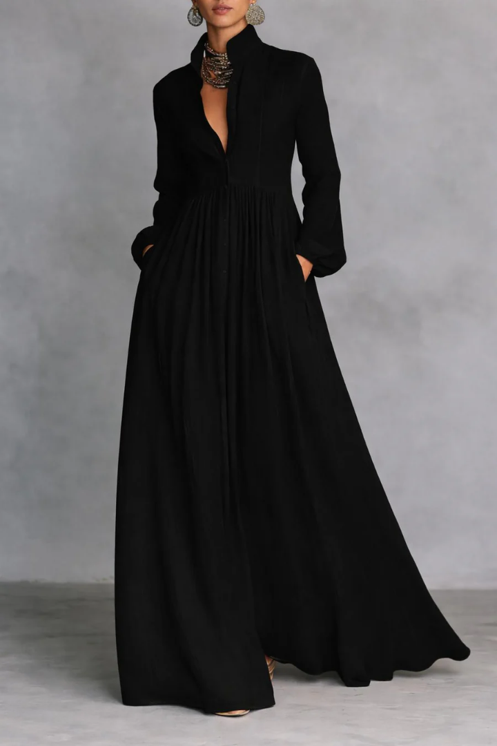 Cleora™ | Flowing Button-Front Maxi Dress