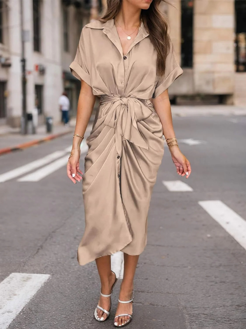 Liddie™ | Silk Satin Shirt Dress