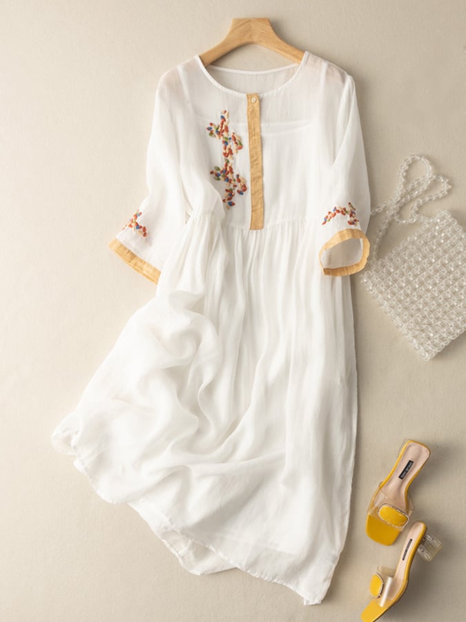 Orpha™ | Ethnic Print Linen Dress