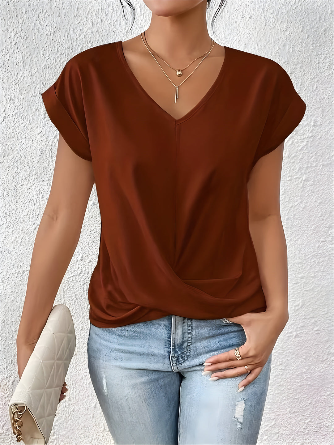 Sandra | Elegant Twist-Front V-Neck Top