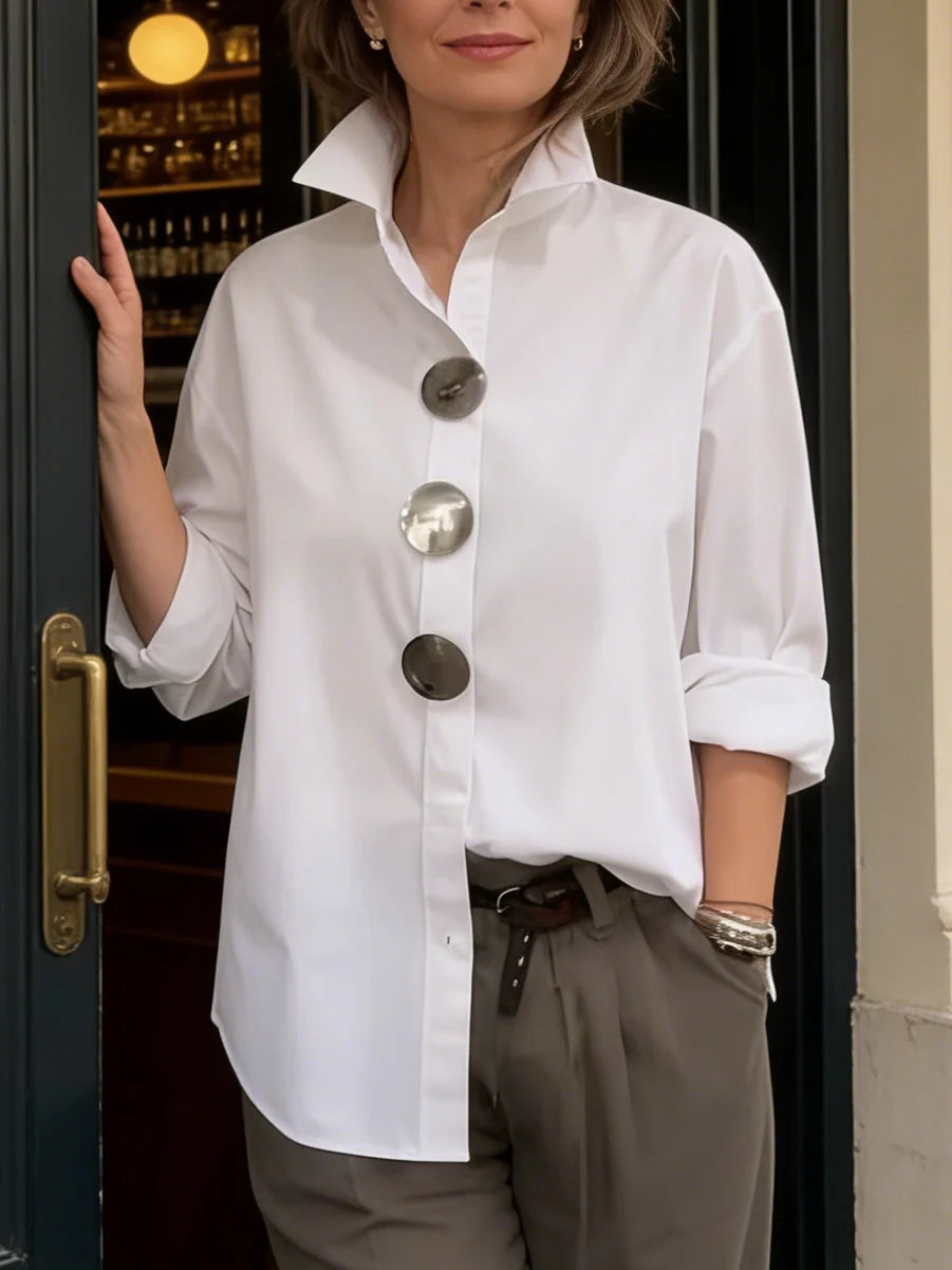 Elena™ | Classic Button Stand Collar Blouse