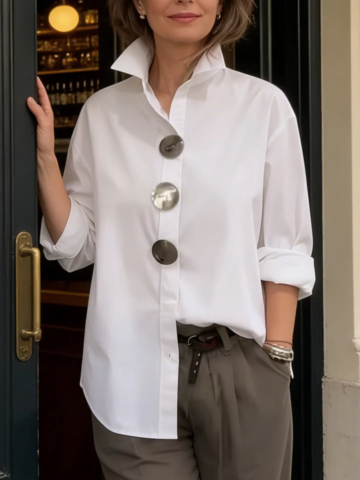 Elena™ | Classic Button Stand Collar Blouse