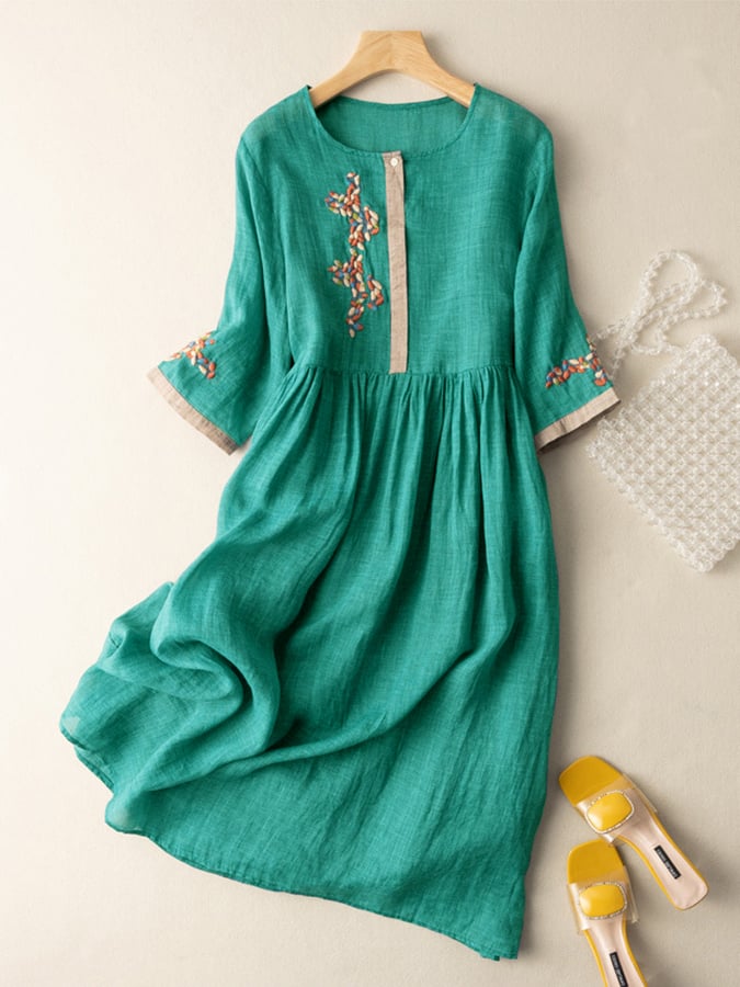 Orpha™ | Ethnic Print Linen Dress