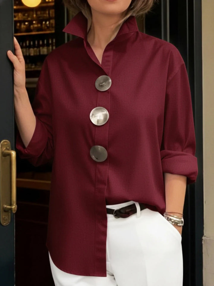 Elena™ | Classic Button Stand Collar Blouse