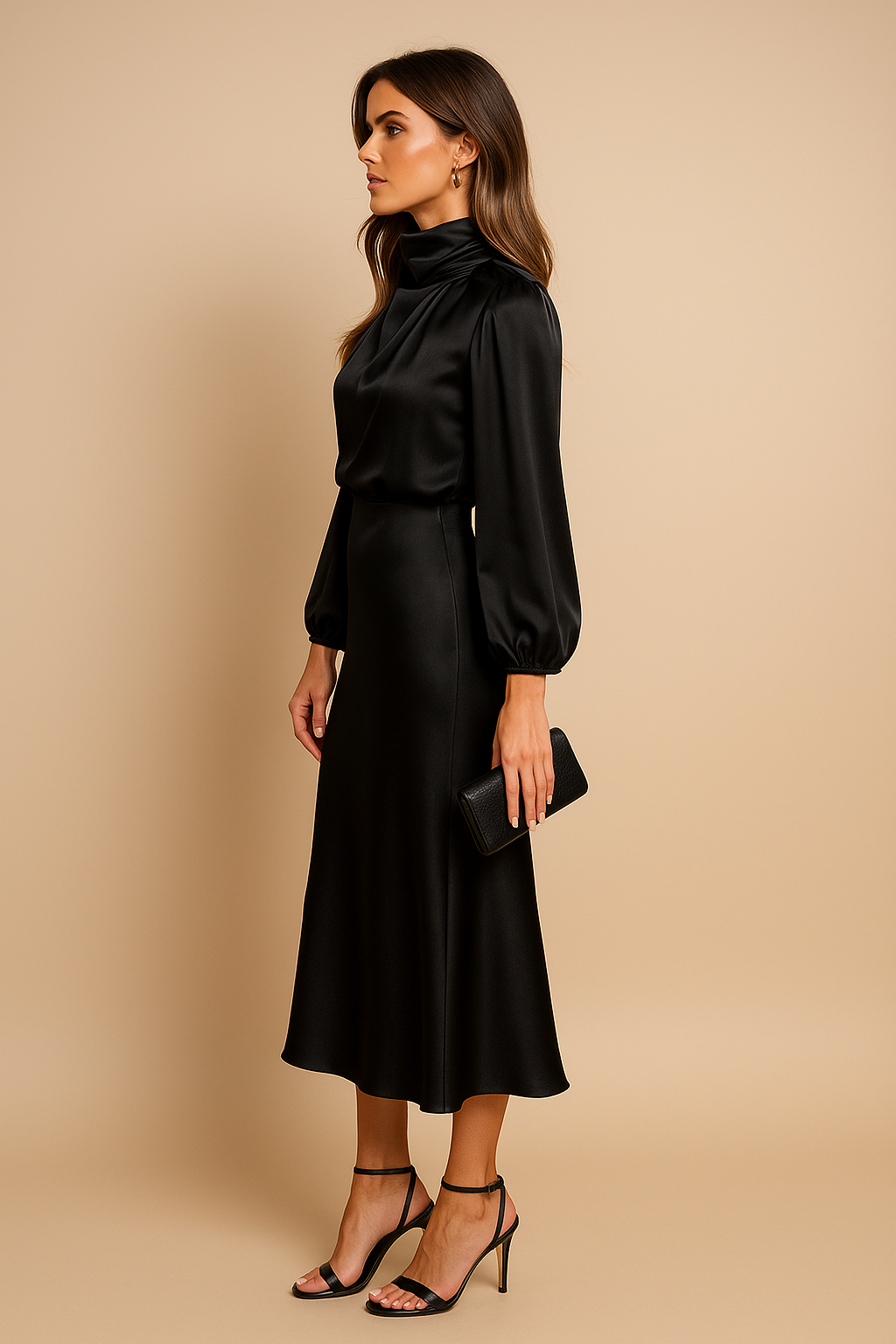 Sheryl™ | Elegant Long Sleeve Satin Dress