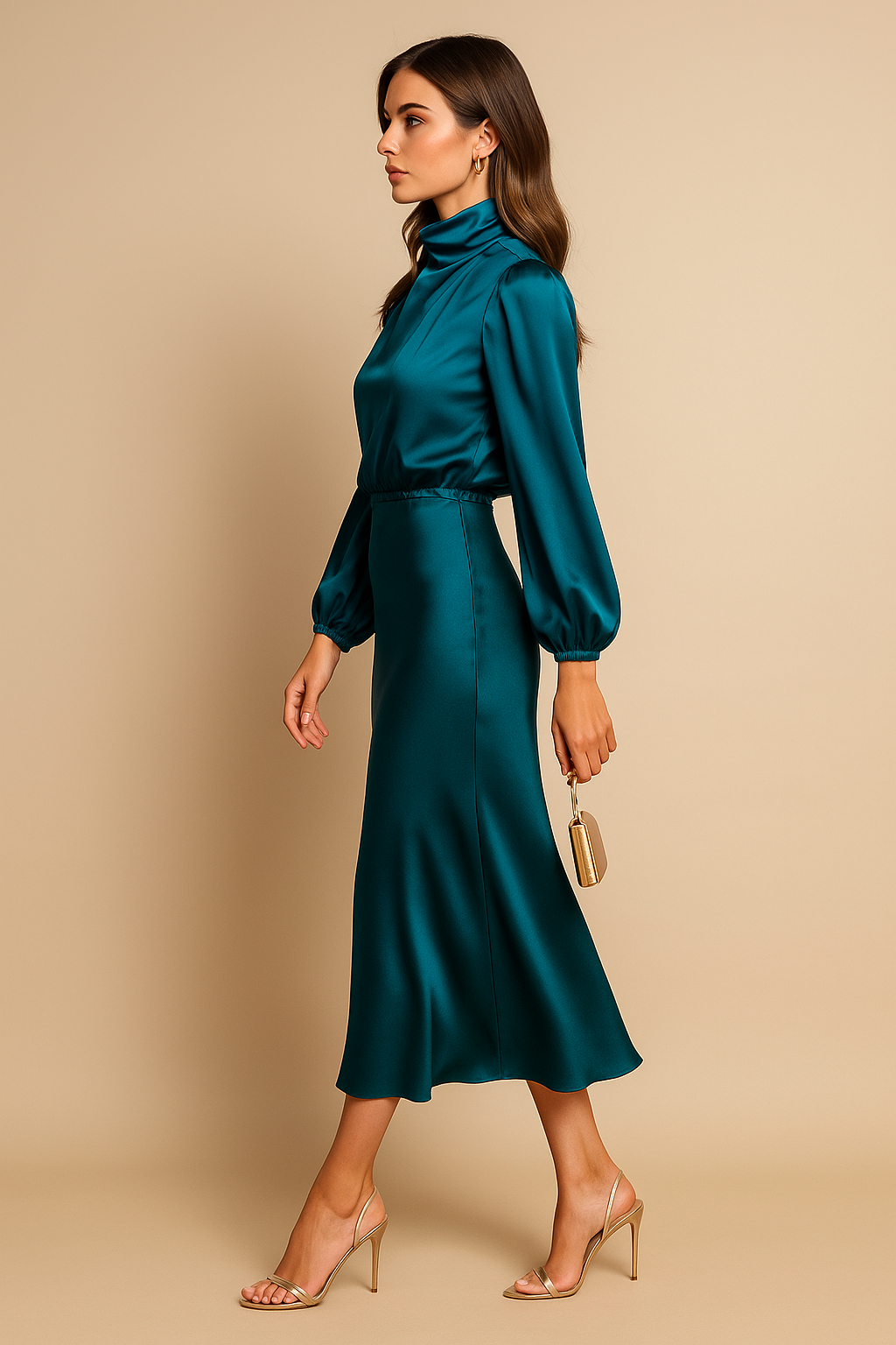 Sheryl™ | Elegant Long Sleeve Satin Dress
