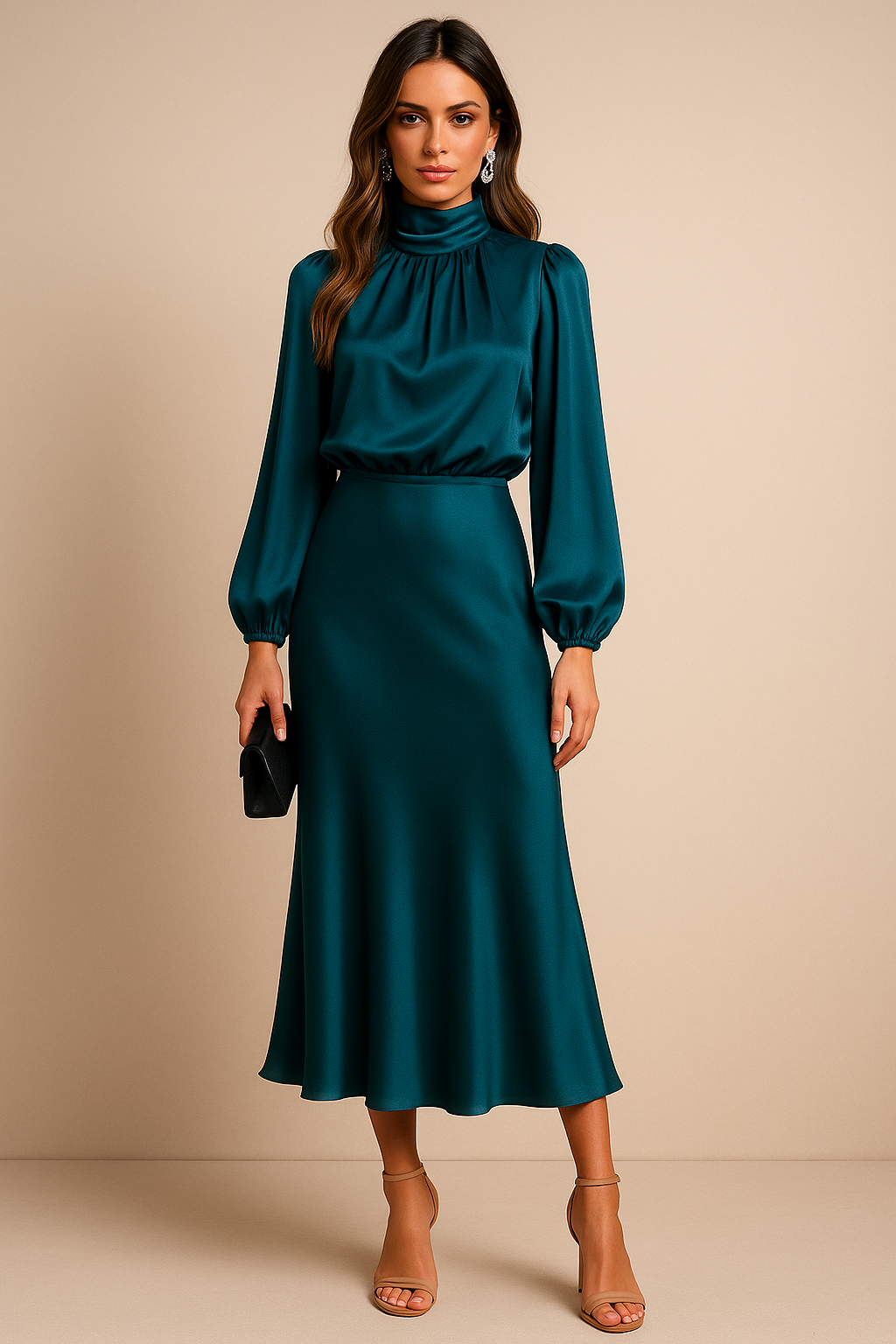 Sheryl™ | Elegant Long Sleeve Satin Dress