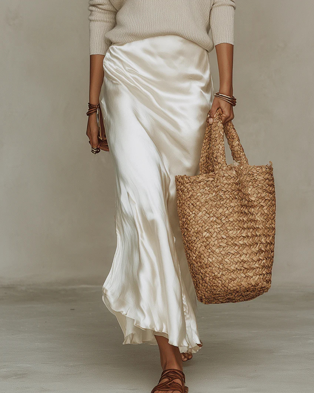 Stacy™ | satin slip skirt outfit with Sweater