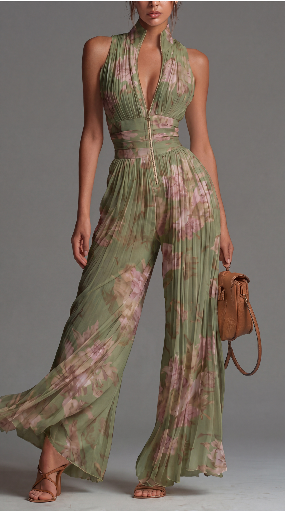 Millie™ | Floral Chiffon Pleated Jumpsuit