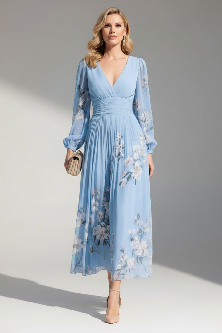 Sherry™ | Elegant pleated floral evening dress