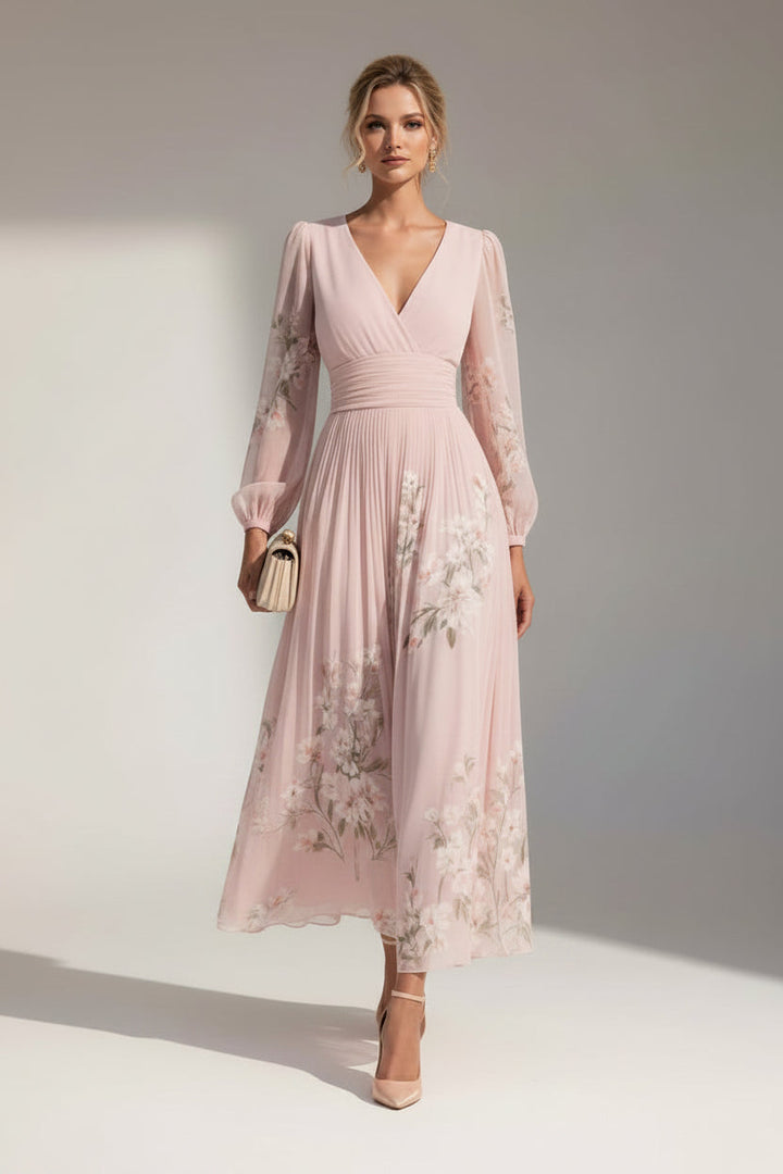 Sherry™ | Elegant pleated floral evening dress