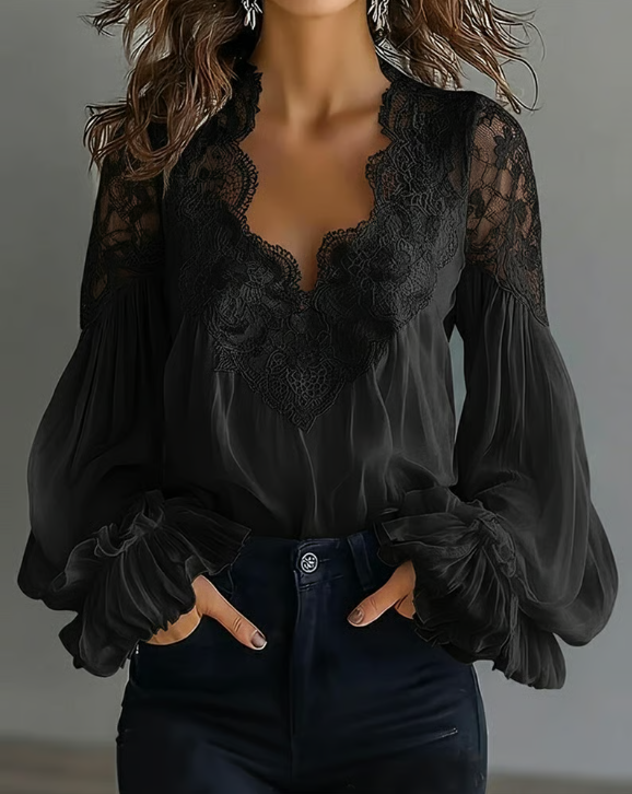 Makayla™ | Elegant Lace Lantern Sleeve Blouse