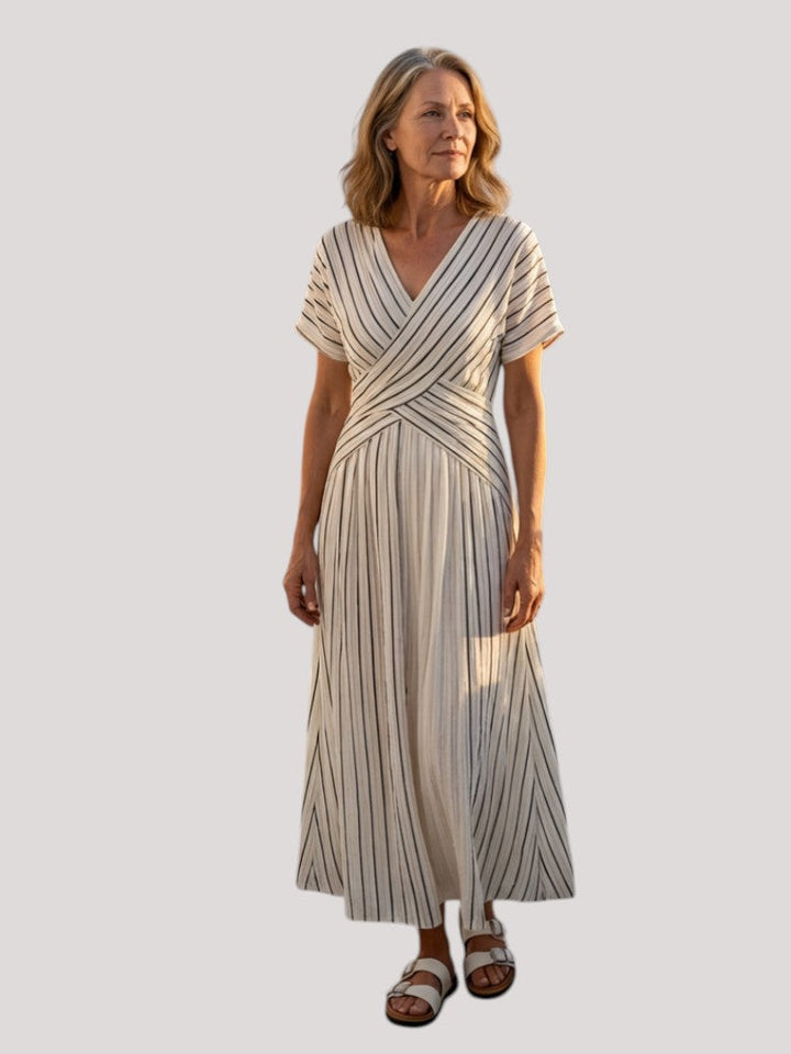 Cressida | V Neck Short Sleeve Cross Waist Midi Dress