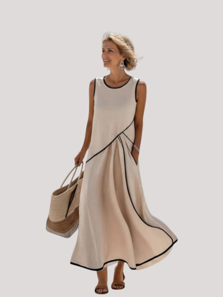 Soleia | Sleeveless Round Neck Draped Maxi Dress