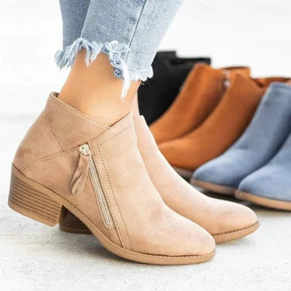 Mona™ | Women’s Ankle Boots – Side-Zip Design with Low Heel