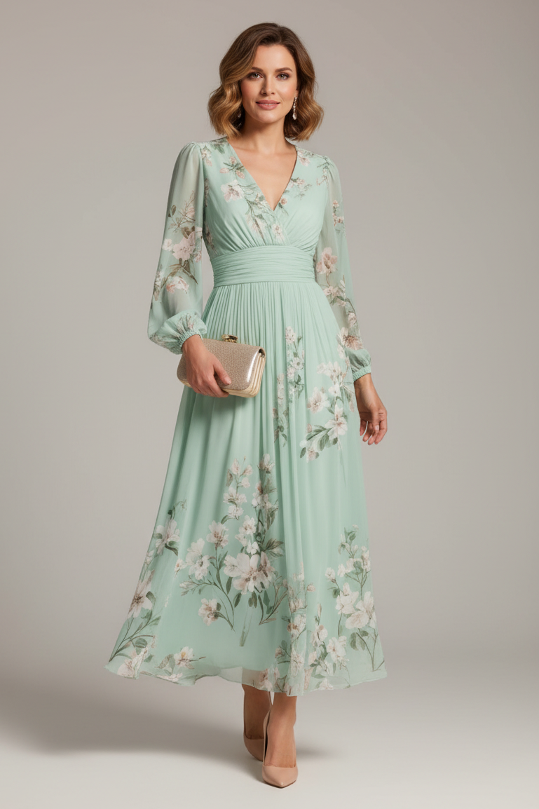 Sherry™ | Elegant pleated floral evening dress