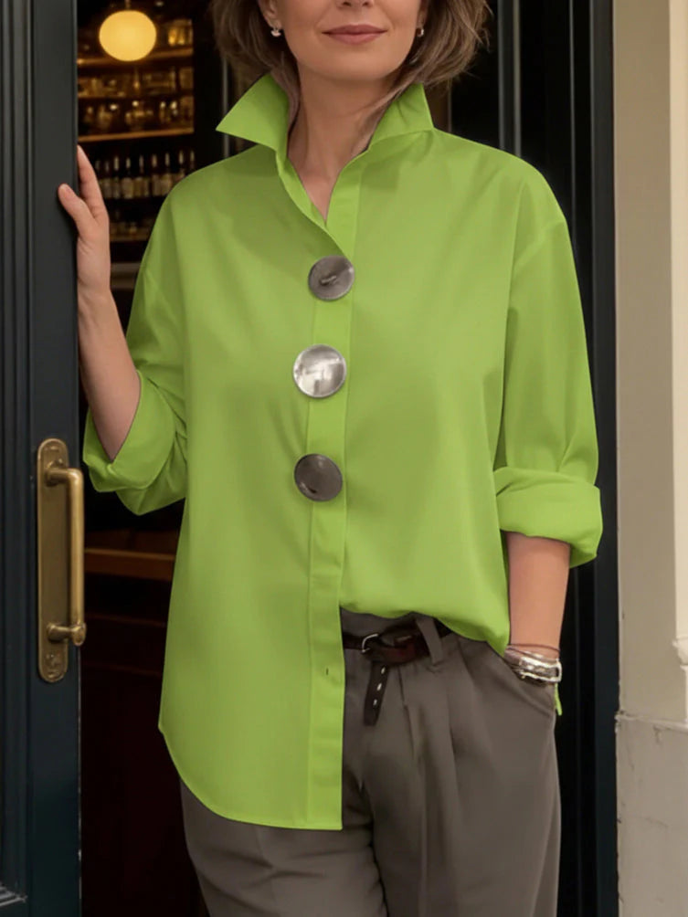 Elena™ | Classic Button Stand Collar Blouse