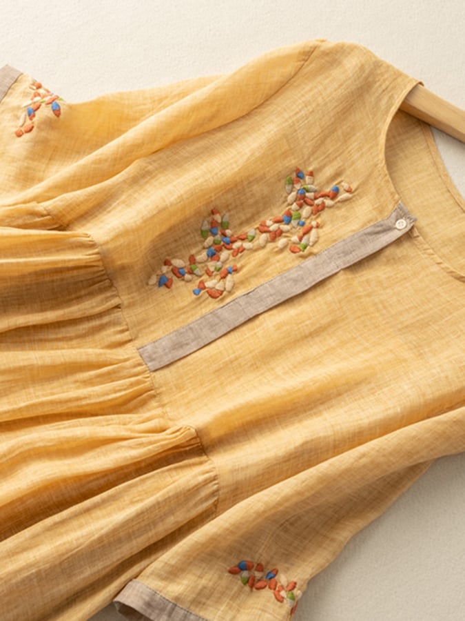 Orpha™ | Ethnic Print Linen Dress