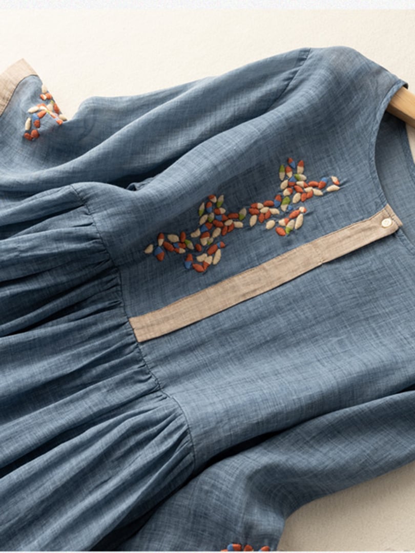 Orpha™ | Ethnic Print Linen Dress