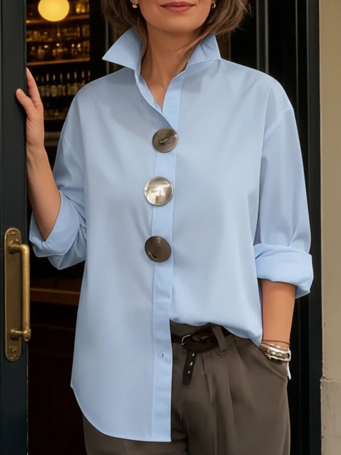 Elena™ | Classic Button Stand Collar Blouse