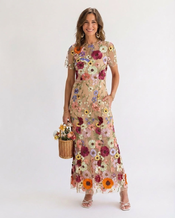 Talia™ | Elegant Floral Appliqué Maxi Dress