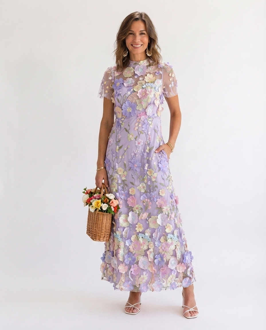 Talia™ | Elegant Floral Appliqué Maxi Dress