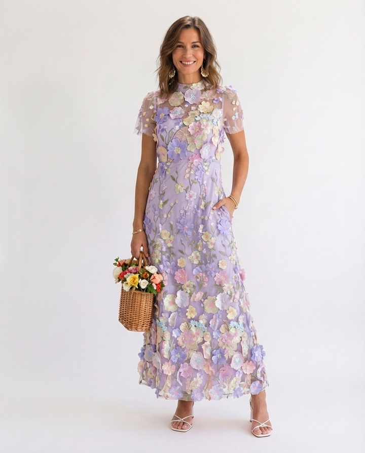 Talia™ | Elegant Floral Appliqué Maxi Dress
