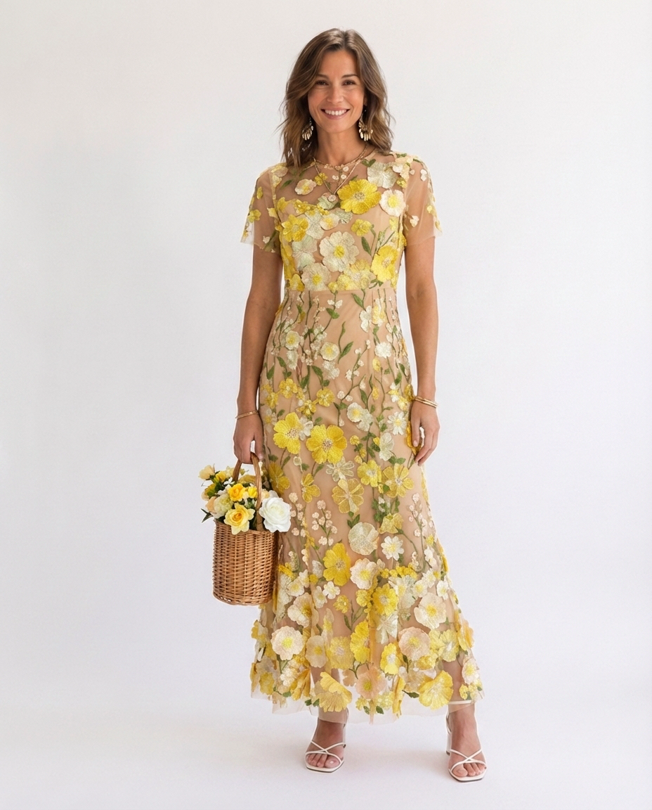 Talia™ | Elegant Floral Appliqué Maxi Dress