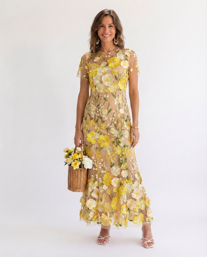 Talia™ | Elegant Floral Appliqué Maxi Dress