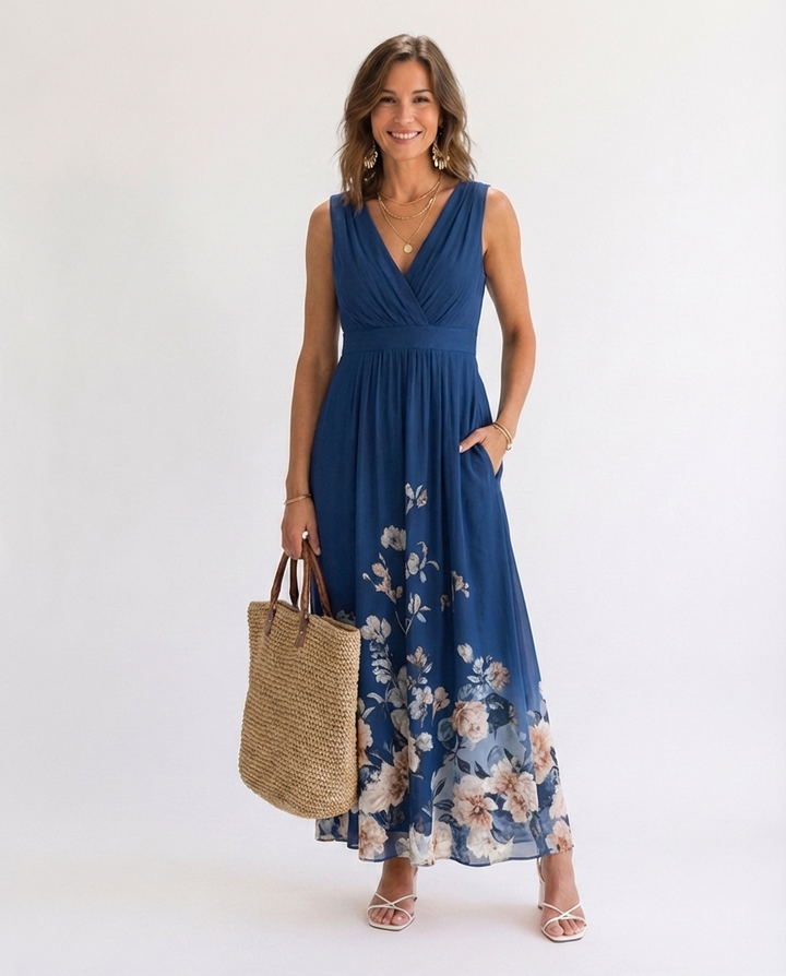 Rowan™ | Elegant Floral V-Neck Maxi Dress