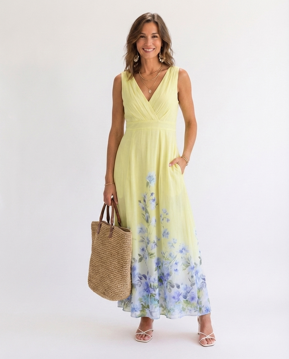 Rowan™ | Elegant Floral V-Neck Maxi Dress