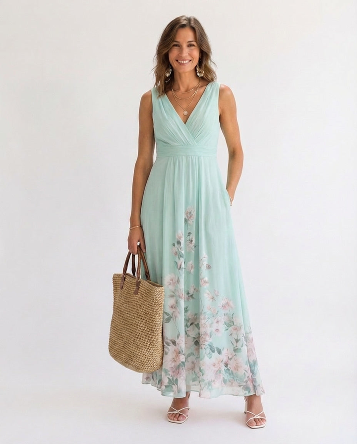 Rowan™ | Elegant Floral V-Neck Maxi Dress