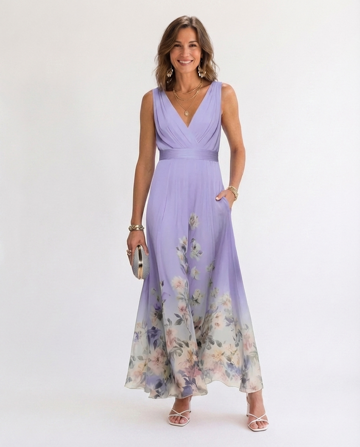 Rowan™ | Elegant Floral V-Neck Maxi Dress