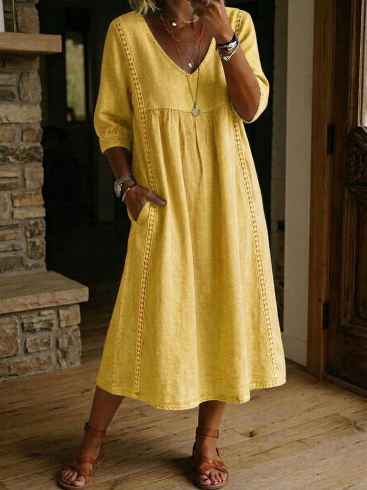 Janice™ | Casual V-Neck Relaxed Midi Dress