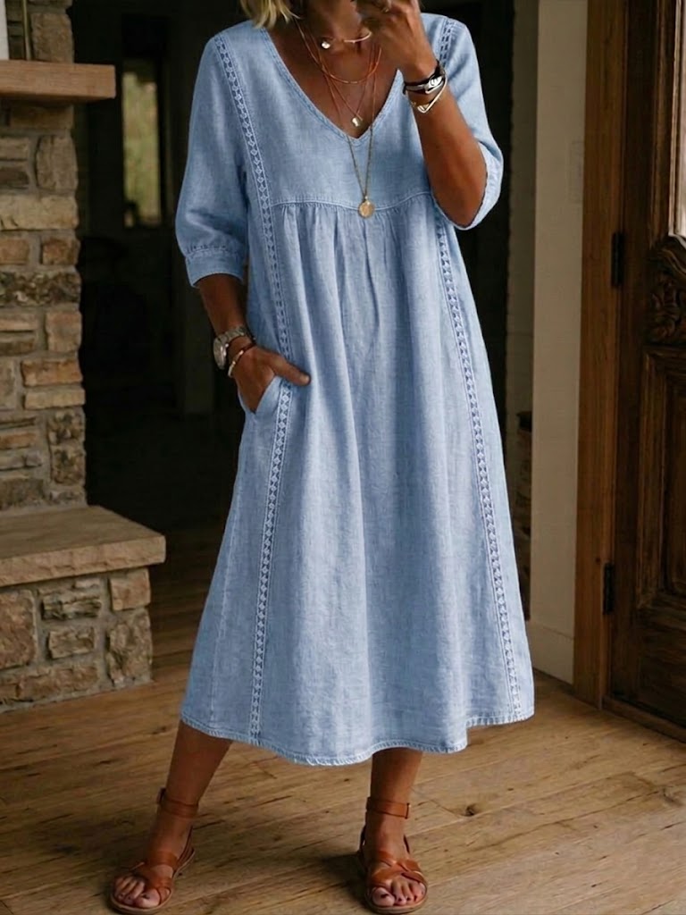 Janice™ | Casual V-Neck Relaxed Midi Dress