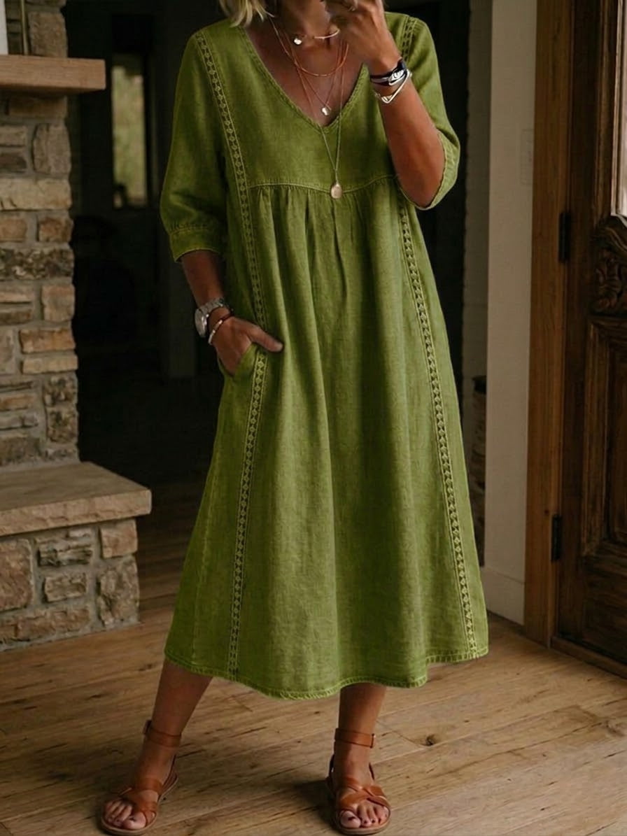 Janice™ | Casual V-Neck Relaxed Midi Dress