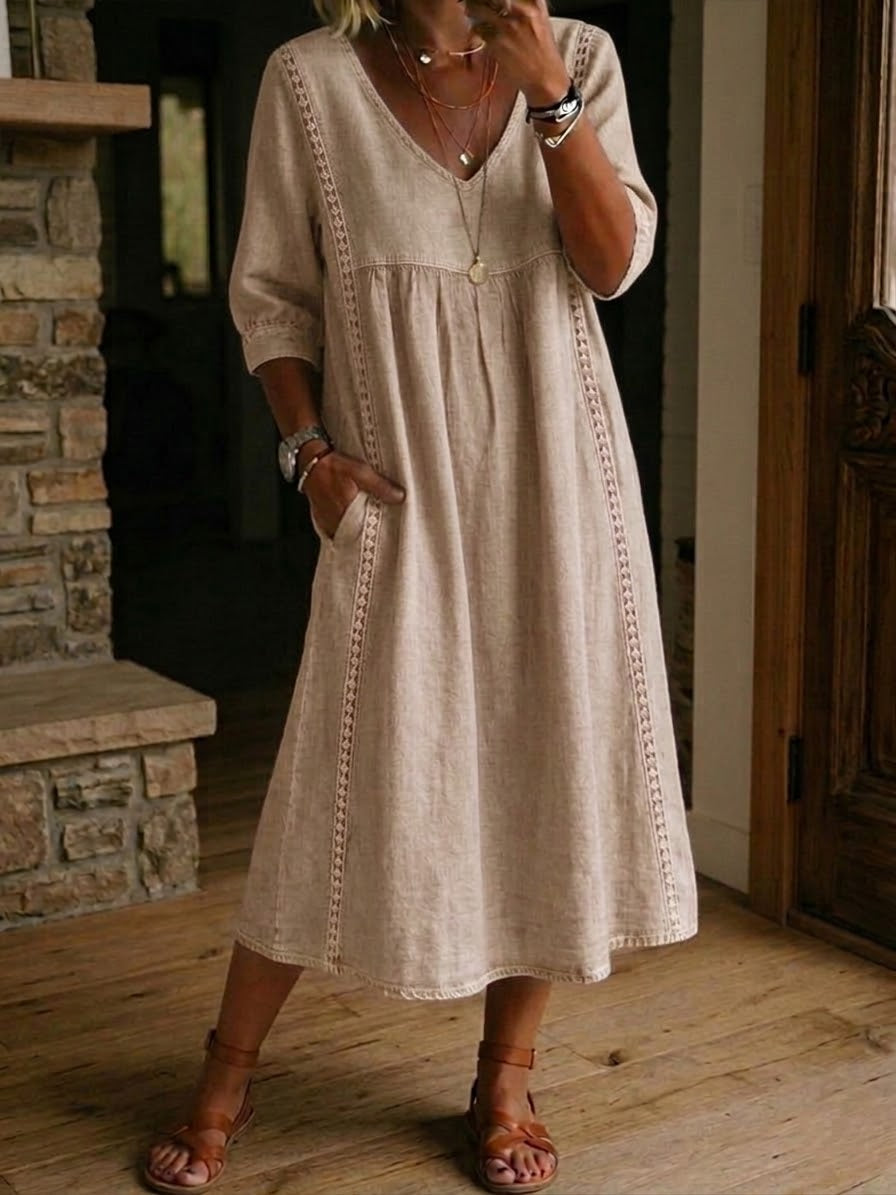 Janice™ | Casual V-Neck Relaxed Midi Dress