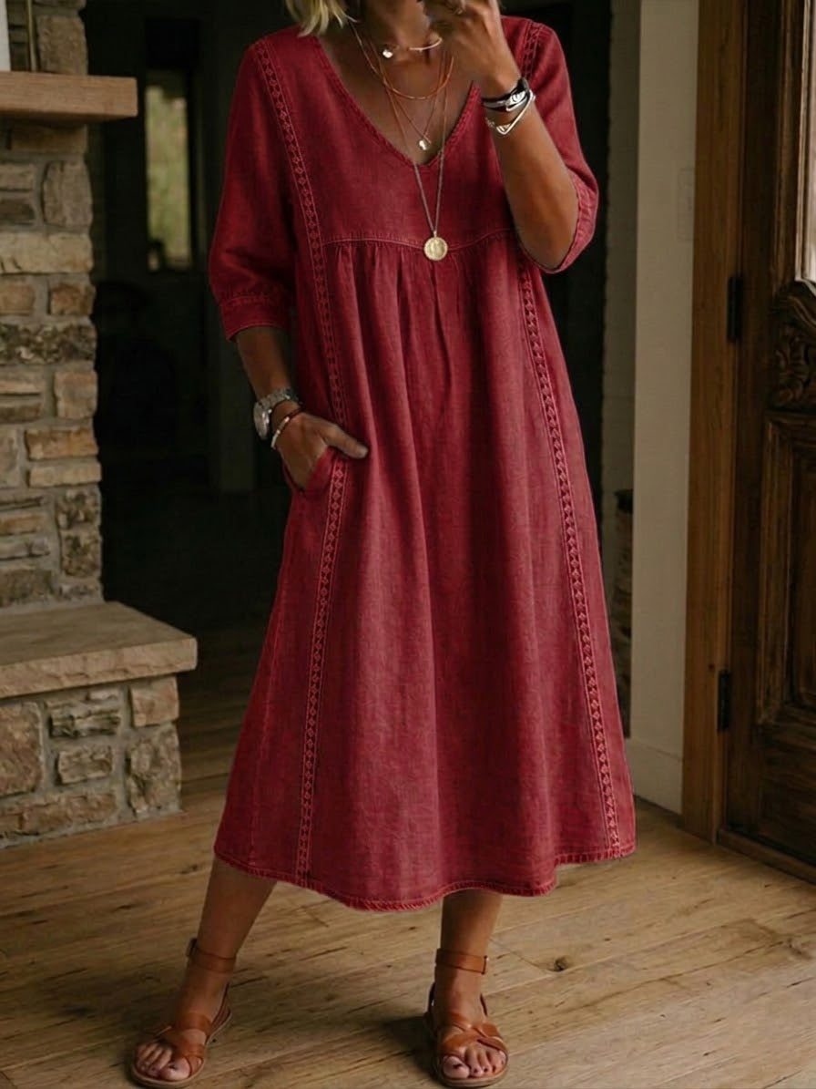 Janice™ | Casual V-Neck Relaxed Midi Dress