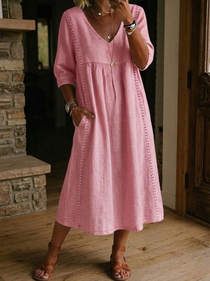 Janice™ | Casual V-Neck Relaxed Midi Dress